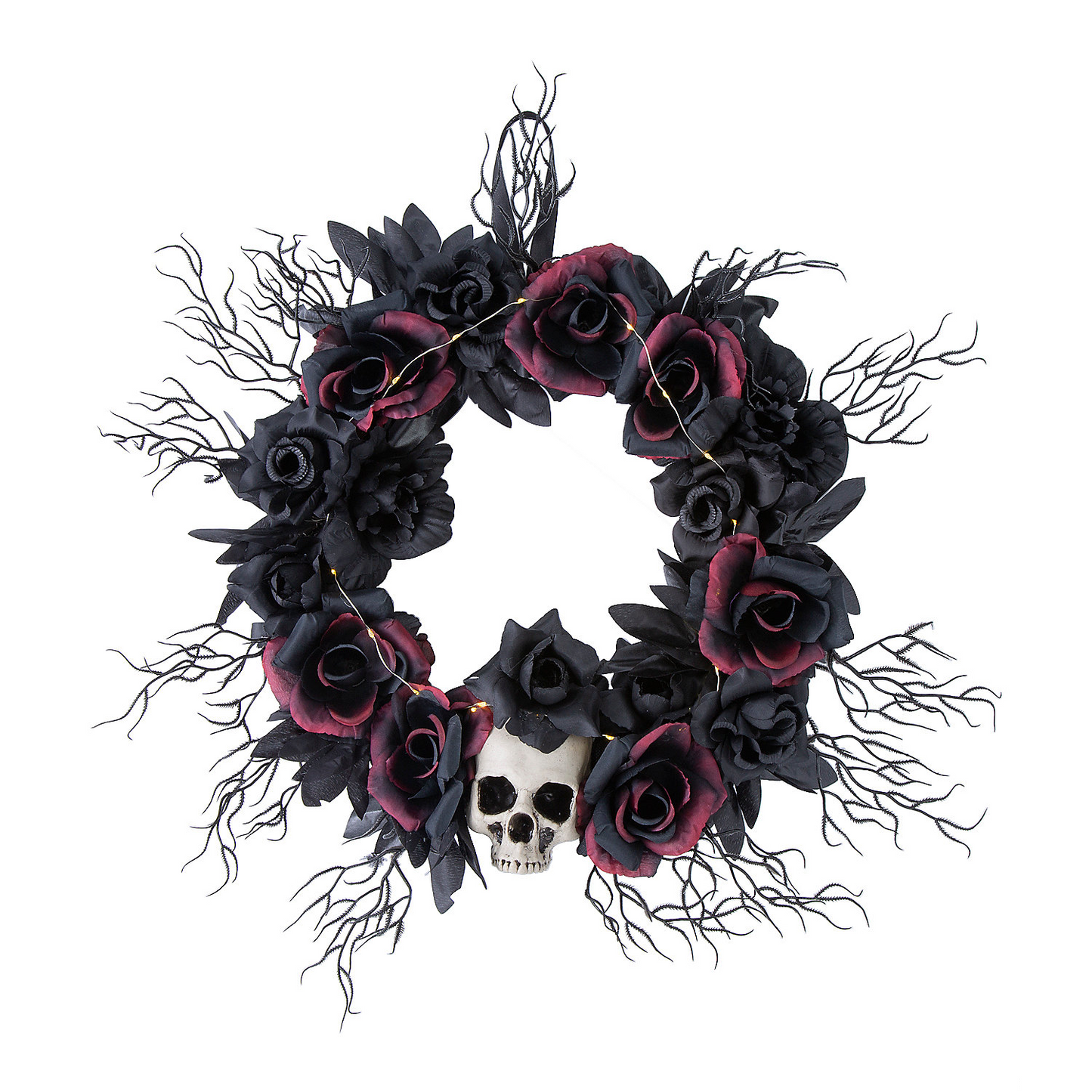Light-Up Dead Roses & Skull Halloween Wreath Decoration, 23 1/2"