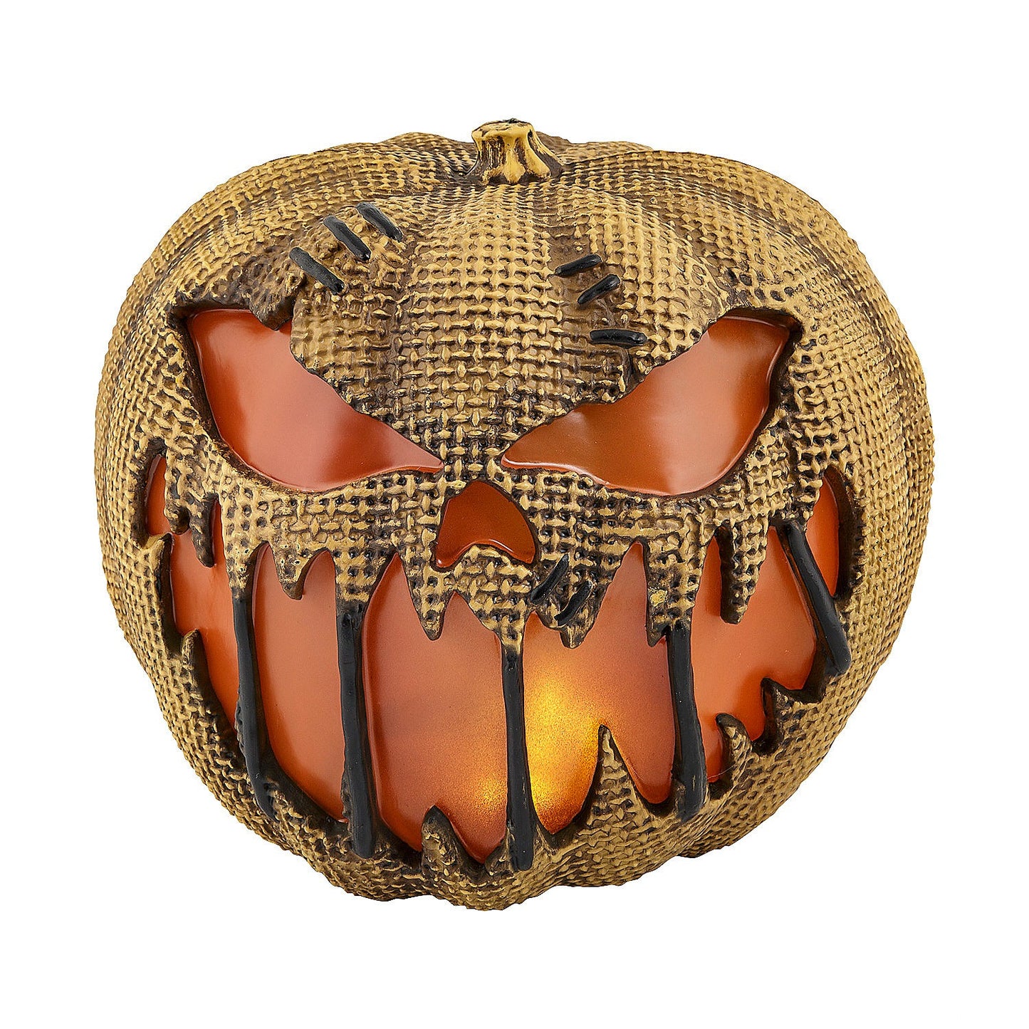 Animated Flaming Burlap Pumpkin Halloween Decoration, 14"
