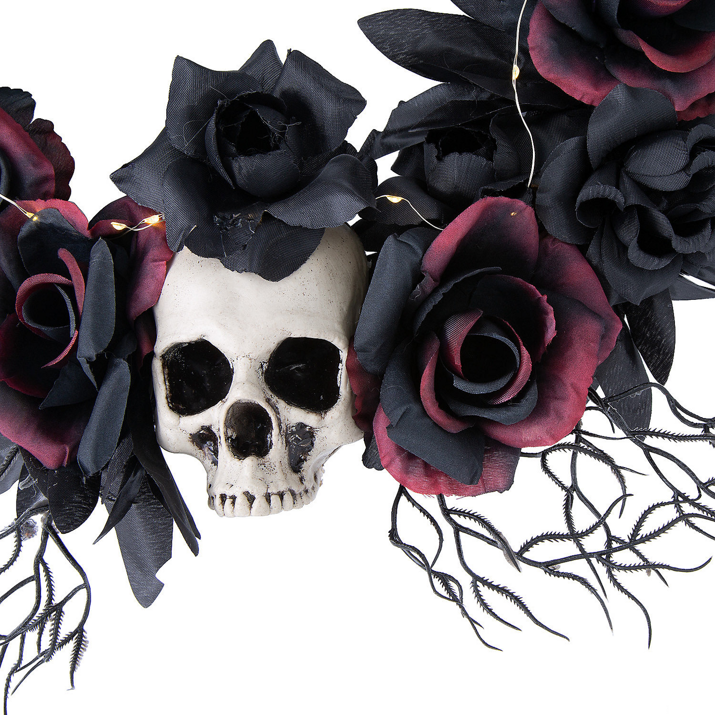 Light-Up Dead Roses & Skull Halloween Wreath Decoration, 23 1/2"