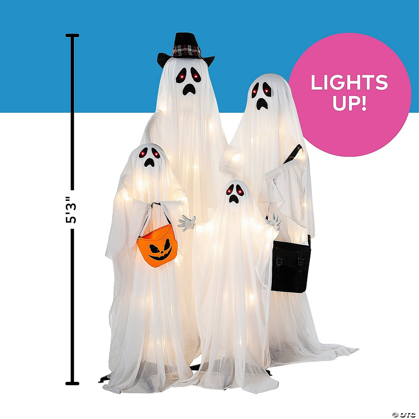 5 Ft. 2 3/4" Light-Up Ghost Family Standing Halloween Decorations - 4 Pc. | USA Decoration®