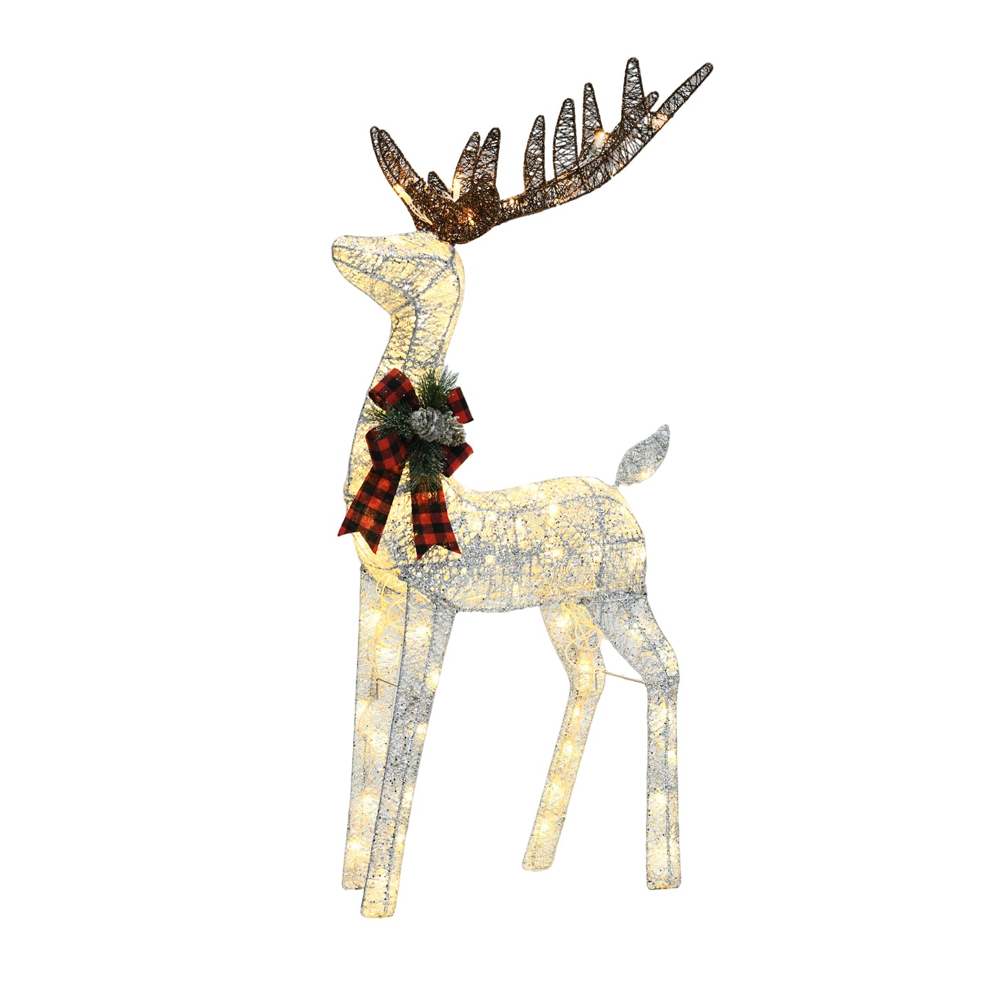 48 Inch H Reindeer and 38 Inch L Sleigh Set White LED Christmas Outdoor Decoration