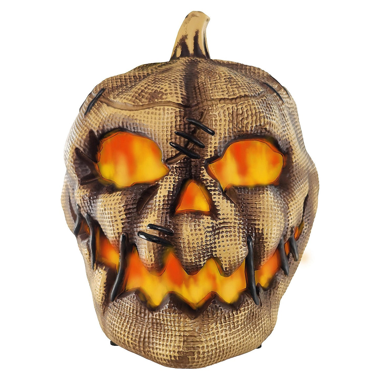 Animated Flaming Burlap Pumpkin Halloween Decoration 10"