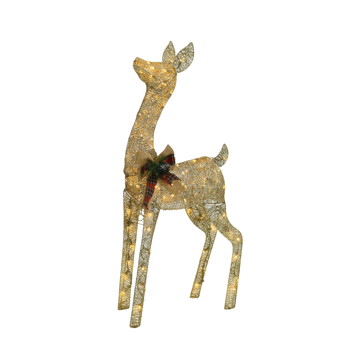 Champagne Cotton Rope Set of 3 Reindeer, Warm White LED Lights, Indoor/Outdoor Holiday Decoration 60" 48" 32"