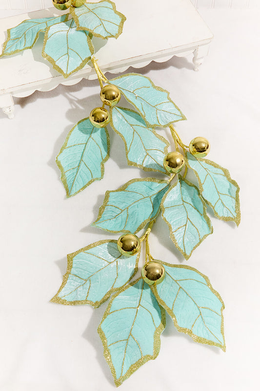 5' Blue & Gold Holly Leaves Garland Elegant Decorative Garland for Holidays & Events