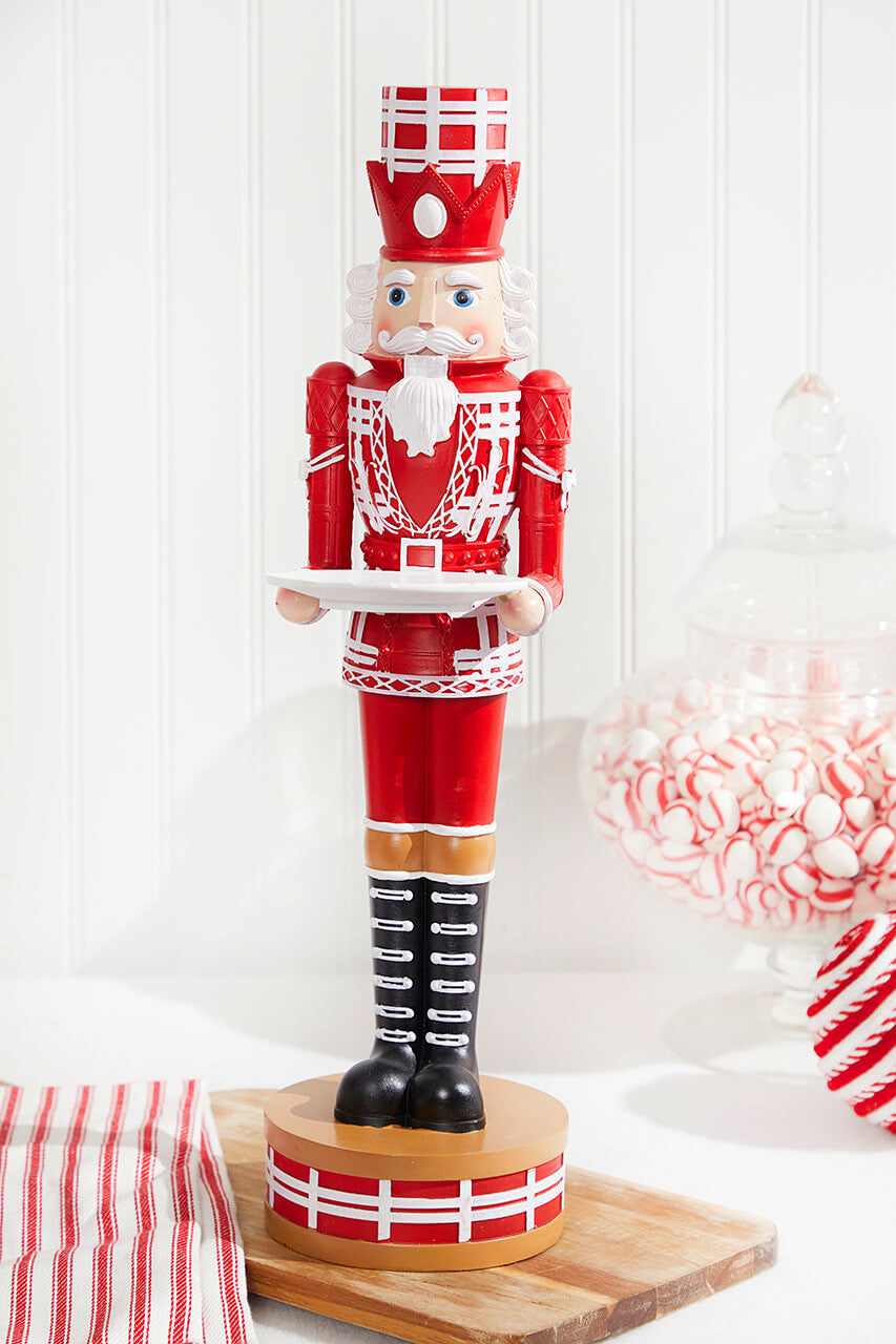20"H Red & White Nutcracker With Tray – Holiday Decor