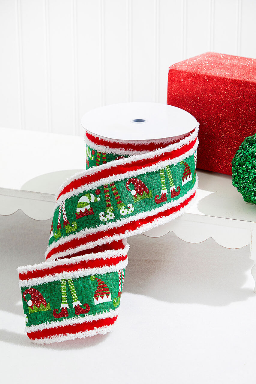 4" x 10 Yards Elf Hats and Legs Christmas Wired Ribbon Festive Holiday Craft & Gift Wrapping