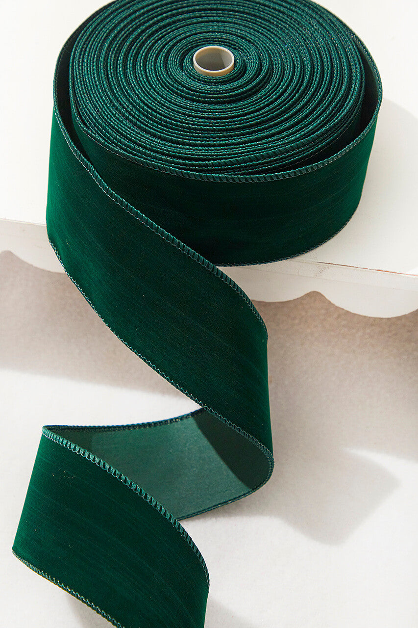 2.5" x 25 Yards Emerald Velvet Ribbon Wired Edge Luxury Holiday Craft & Decor Trim