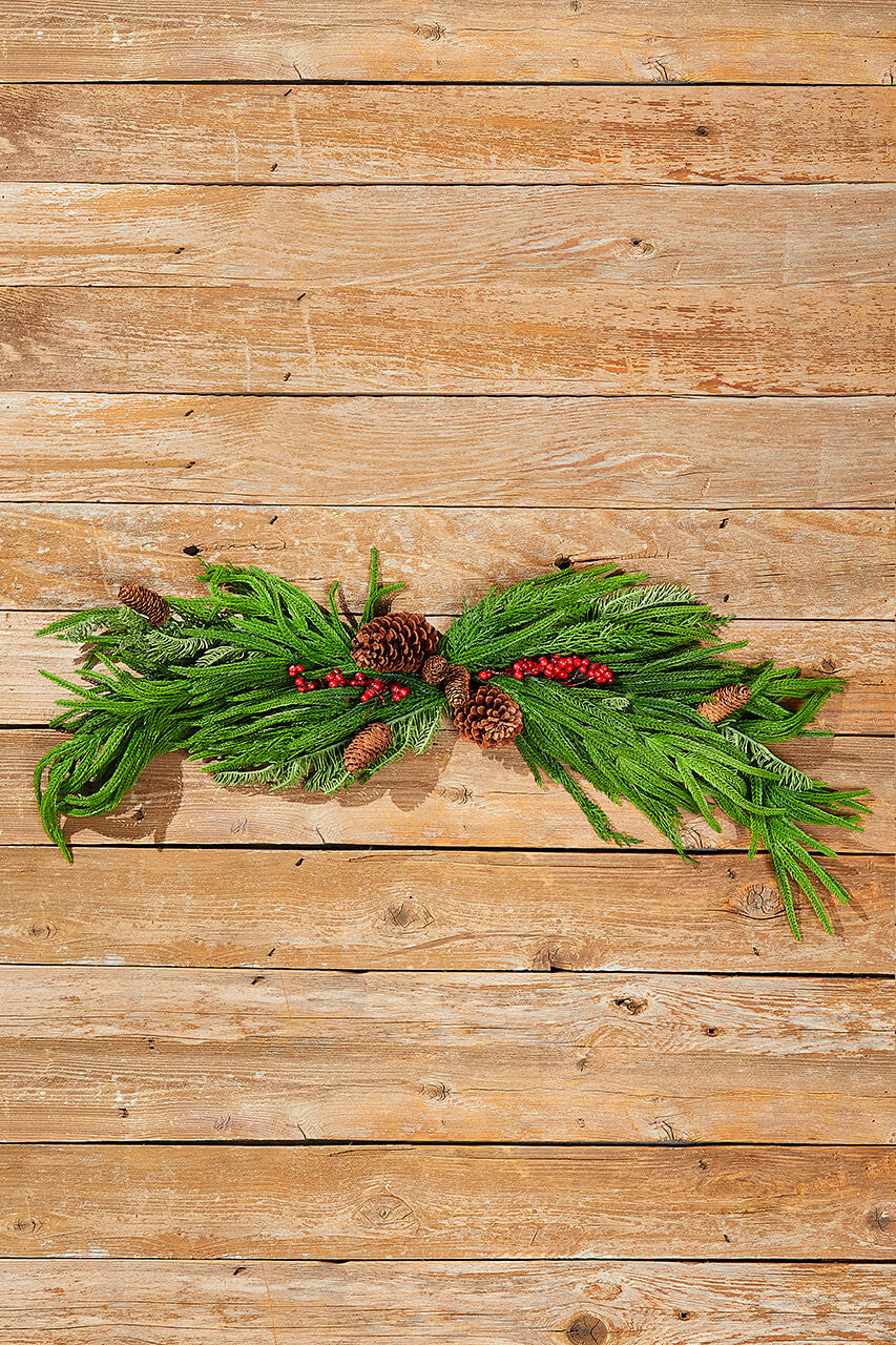 36” Real Touch Mixed Evergreen Berry Swag for Holiday and Winter Decor