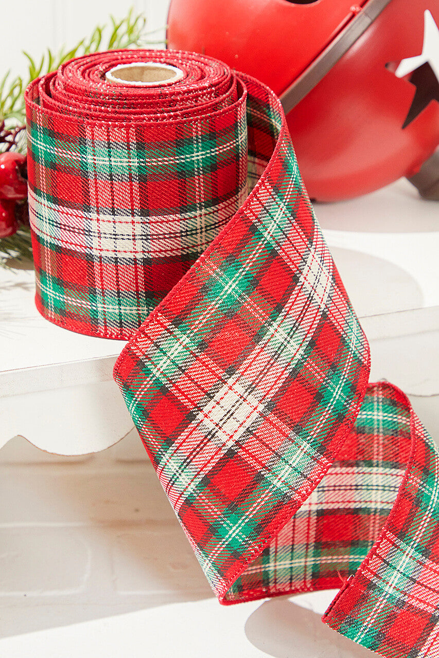 4 Inch x 10 Yard Red/Green/White Plaid Ribbon Holiday Crafting Decoration