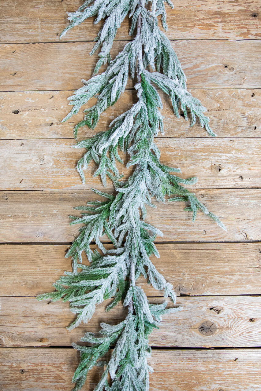 60” Real-Touch Flocked Norfolk Garland for Snowy Holiday and Winter Decor