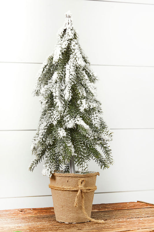 18” Frosted Downswept Pine Tree in Burlap Pot Rustic Winter Tabletop Décor