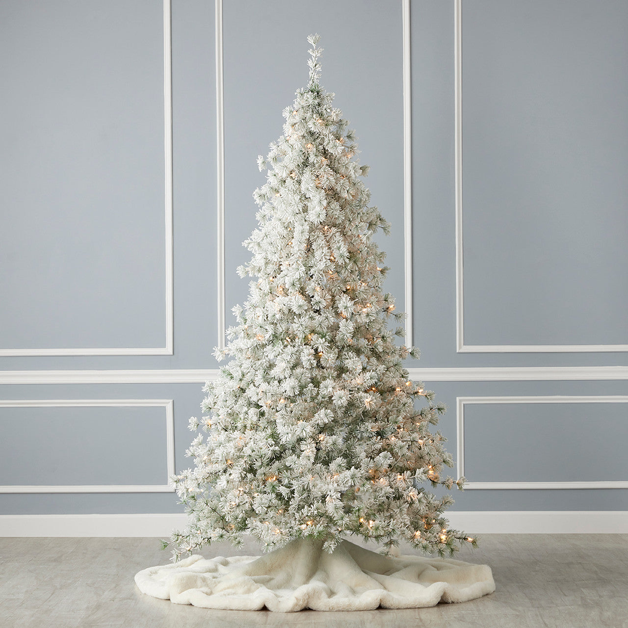 6.5' Flocked Winter Fir Tree with 250 Warm White LED Lights Cozy Snowy Holiday Decor
