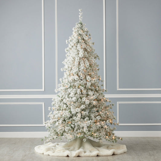 6.5' Flocked Winter Fir Tree with 250 Warm White LED Lights Cozy Snowy Holiday Decor