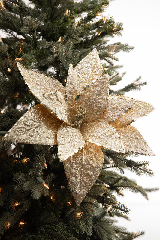 Gold Glitter Sequin Poinsettia 23 Inch Christmas Decoration