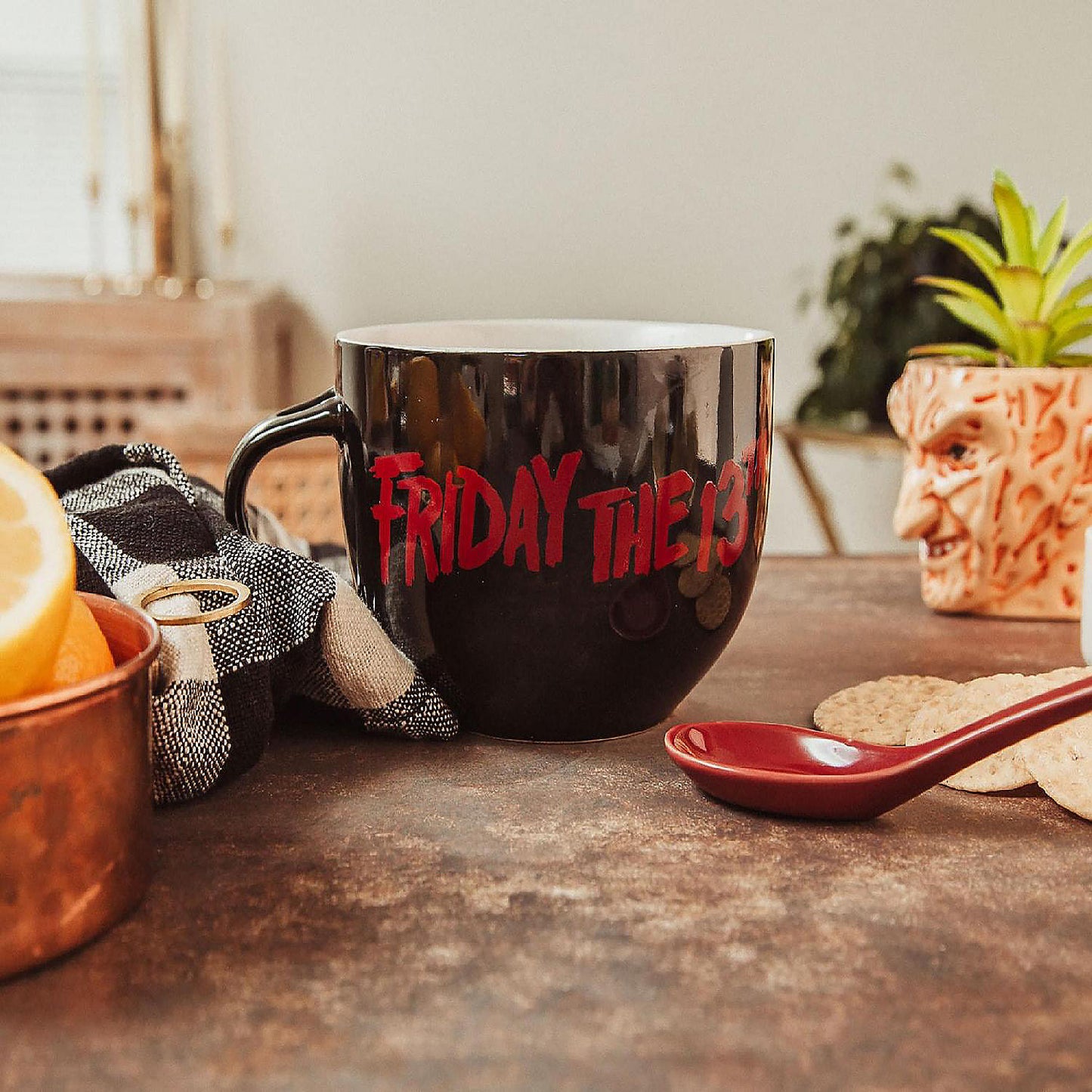Friday the 13th Jason Voorhees Ceramic Soup Mug With Spoon Holds 24 Ounces | USA Decoration®