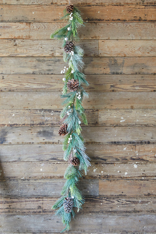 6’ Pine Berry Bell Garland Elegant Holiday Greenery with Festive Berries and Jingle Bells