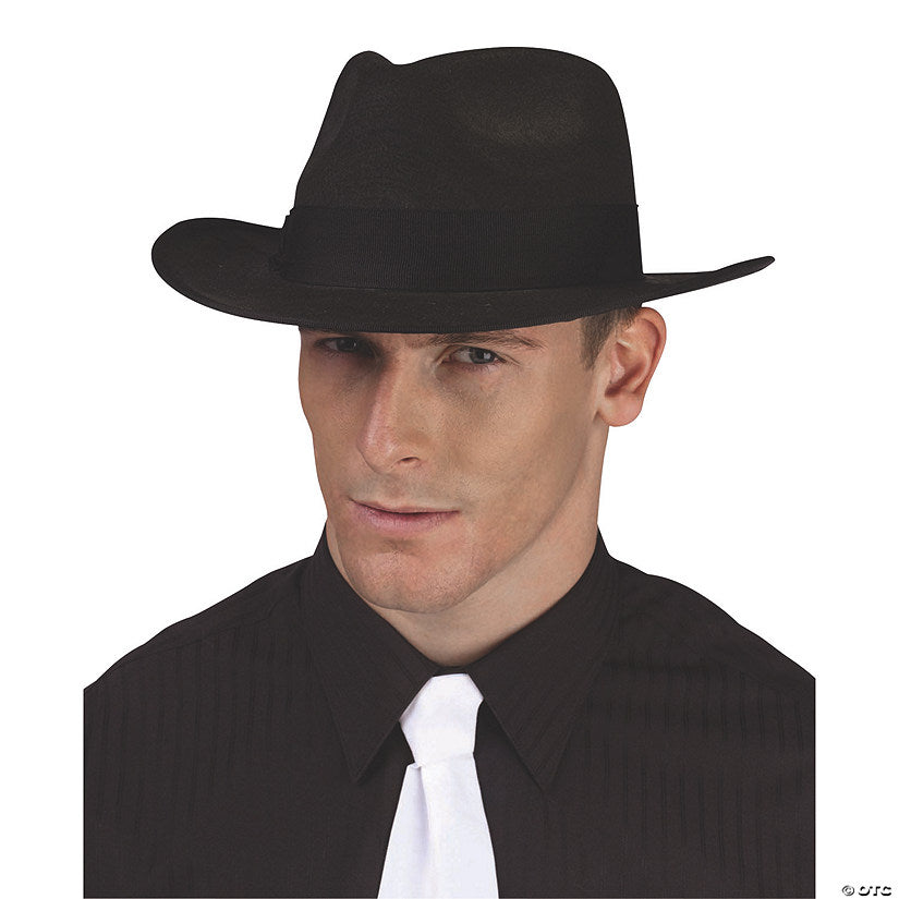 1 Piece(s): Adults Black Polyester Fedora Hat with Black Ribbon Costume Accessory | USA Decoration®