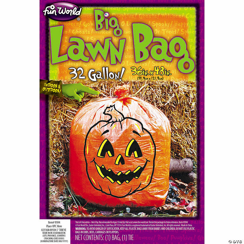 36" x 48" Orange Pumpkin Face Lawn Bag Halloween Decoration | USA Decoration®