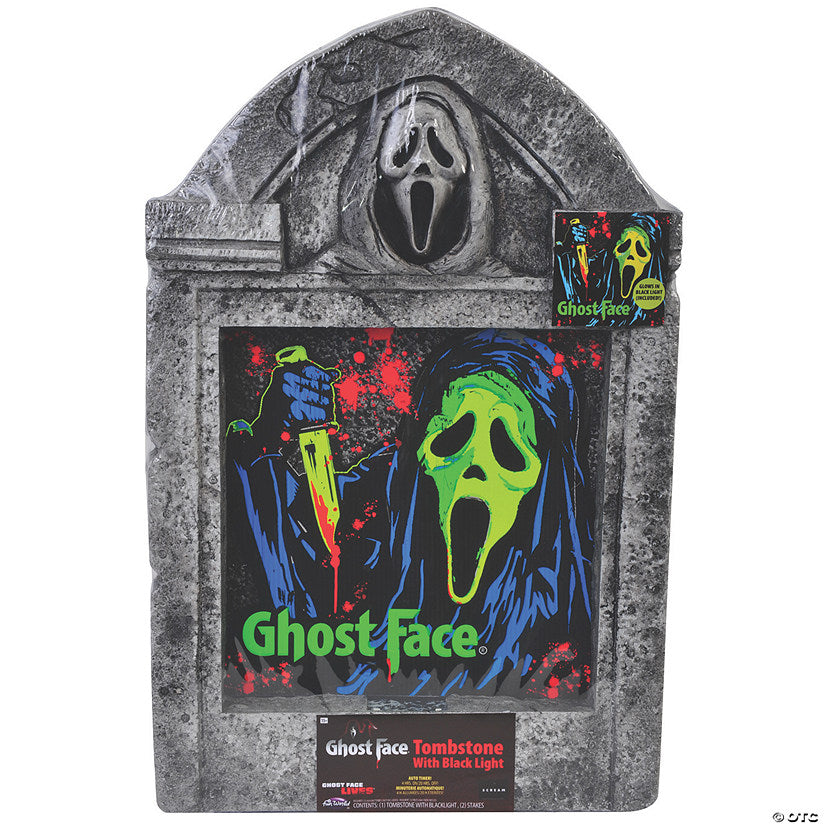 21" Ghost Face Black Light Tombstone Halloween Decoration | USA Decoration®