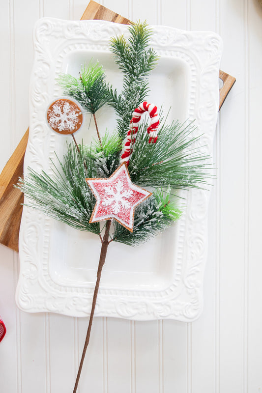 26? Gingerbread Cookie Pine Spray Frosted Holiday Accent