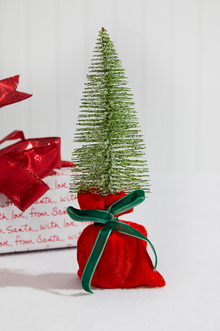 10” Glitter Tree in Felt Gift Sack Sparkling Holiday Table Decor