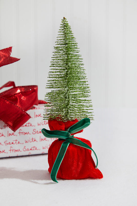 10” Glitter Tree in Felt Gift Sack Sparkling Holiday Table Decor