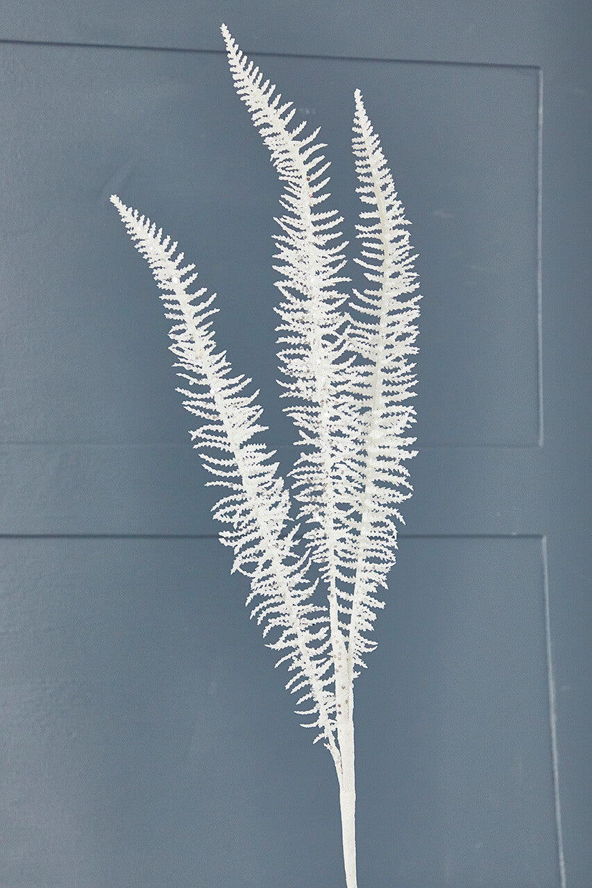 35 Inch Glitter Fern Spray White