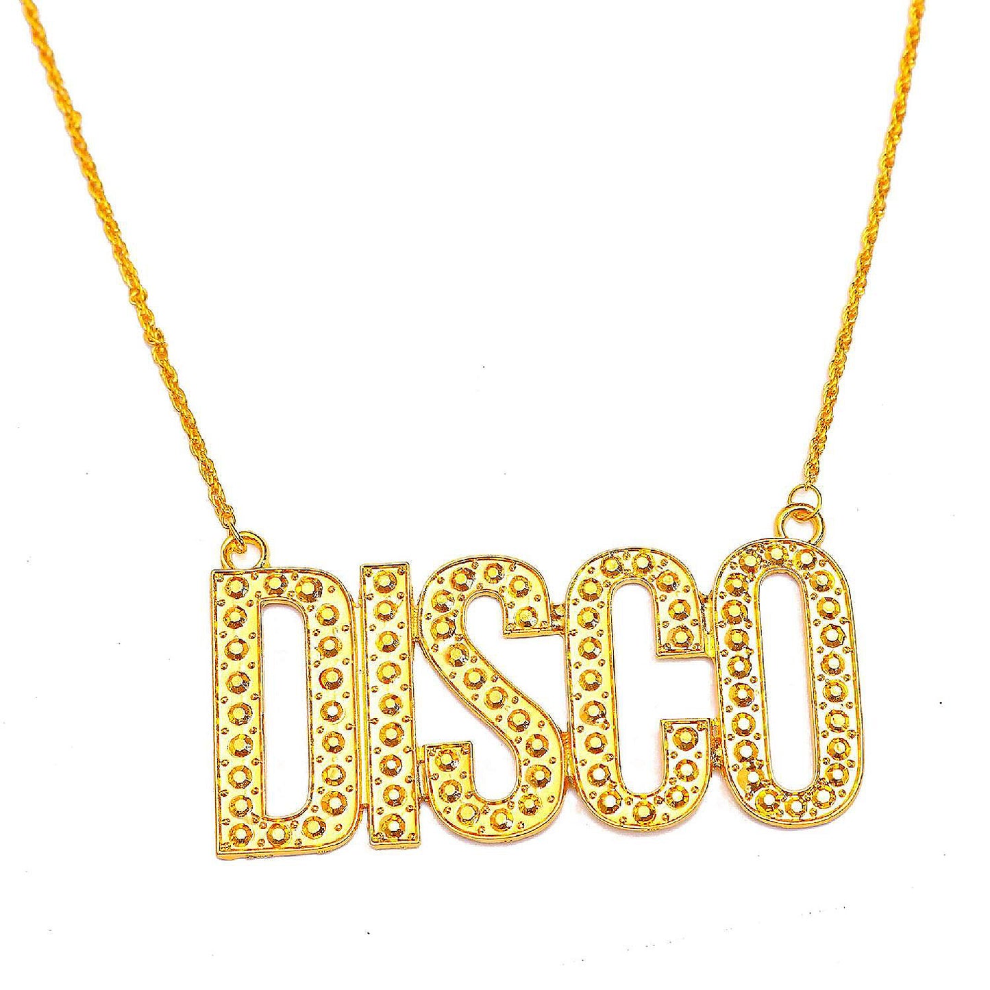 Gold Chain Disco Necklace - 1970s Faux Bling Jewelry Costume Accessories for Adults and Children