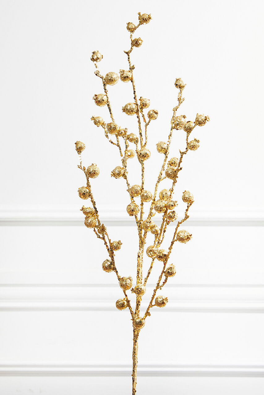 30" Mini Pomegranate Glitter Stem Gold Holiday Spray