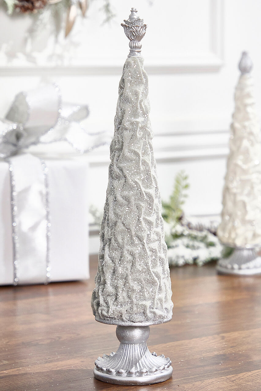 19" Silver Gray Flocked Resin Tree Elegant Frosted Holiday Decor