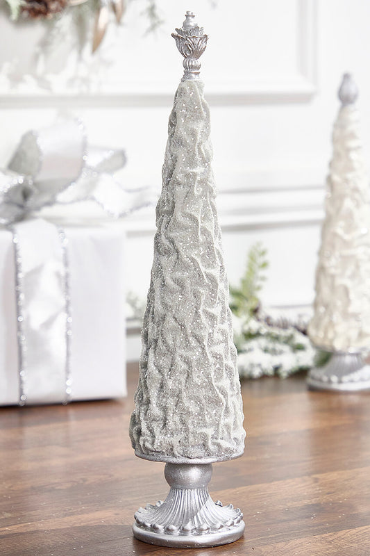 19" Silver Gray Flocked Resin Tree Elegant Frosted Holiday Decor