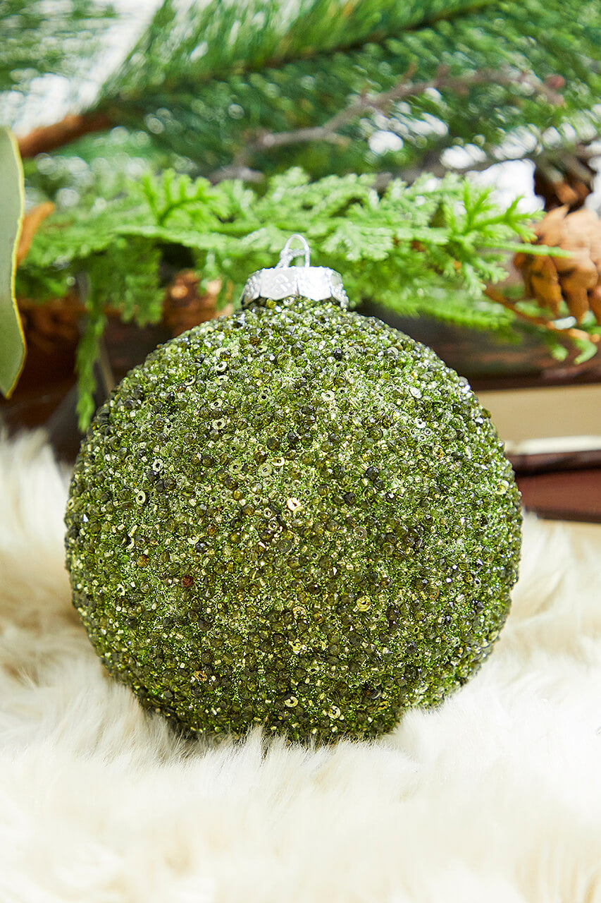 Glitter Ball Glass Ornament Green Christmas Tree Decoration
