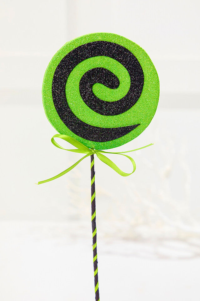 17 Green Glitter Lollipop Pick Whimsical Candy Themed Halloween Decoration