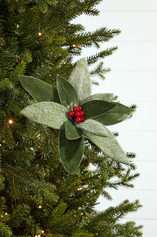20 Inch x 13 Inch Green Wool Poinsettia Stem