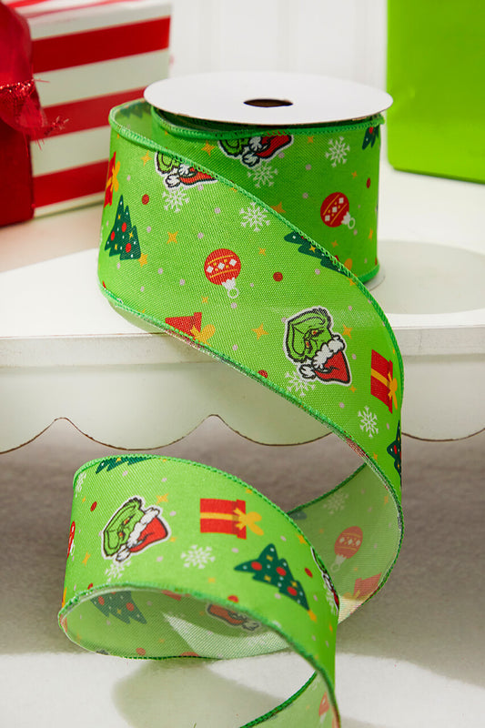 2.5" x 10 Yard Holiday Character with Gifts Ribbon for Whimsical Christmas Decor