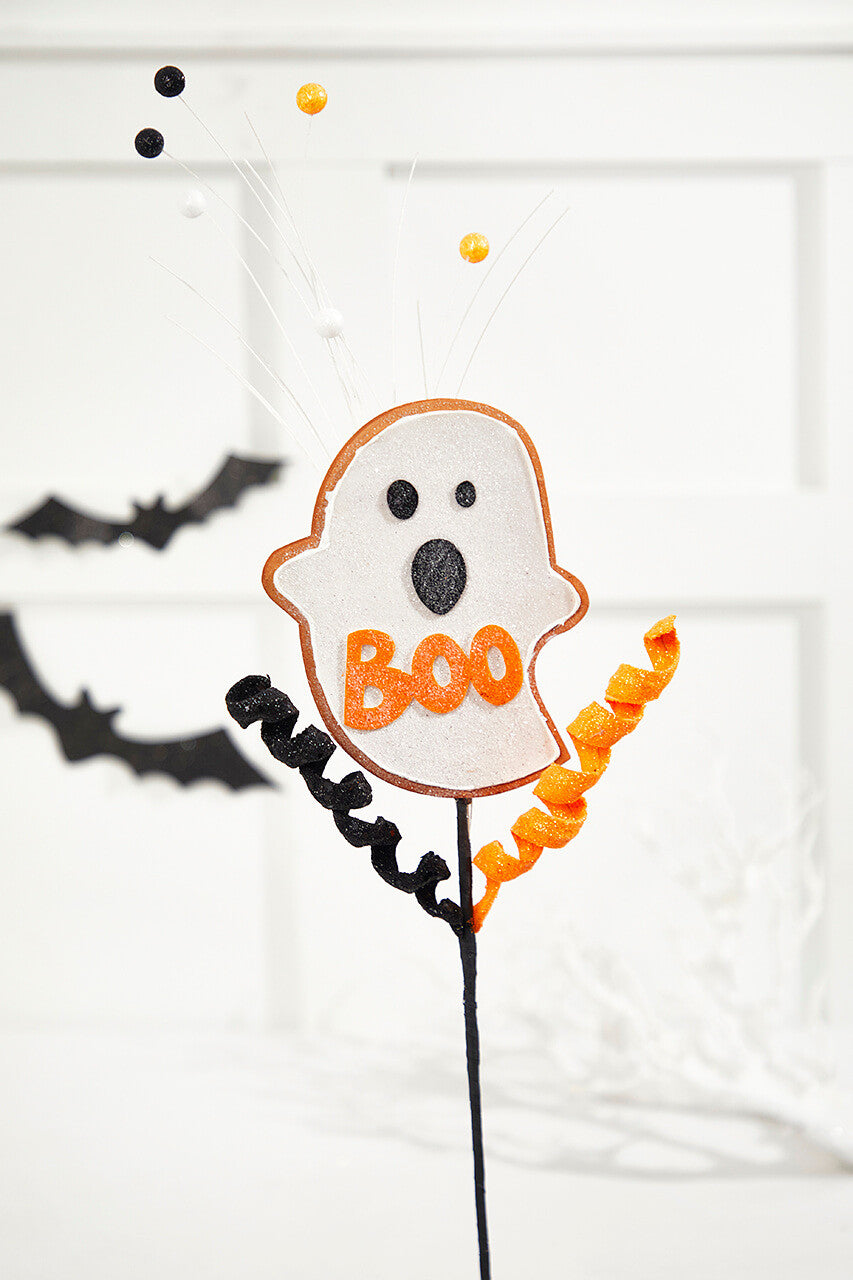 25" Ghost Boo Cookie Spray Halloween Floral Pick for Spooky Wreaths & Crafts