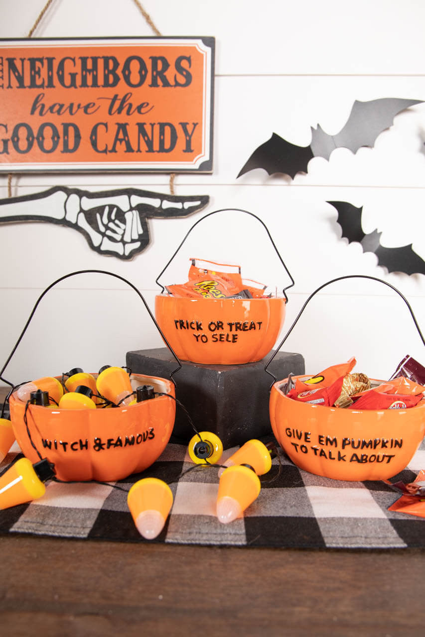 Dolomite Sassy Pumpkin Bowl with Handle Stylish Fall Serving Dish.