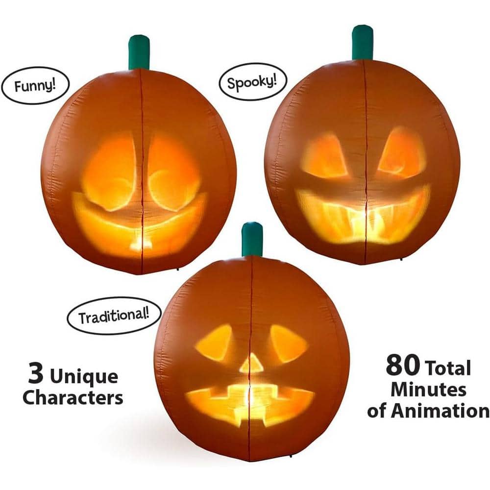 Jabberin Jack Giant 5 ft. Inflatable Talking Animated Pumpkin with Built-in Projector and Speaker Plug'n Play | USA Decoration