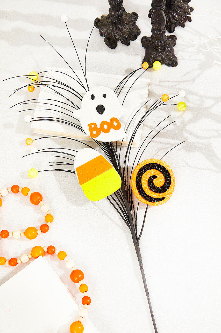28" Ghost Candy Corn Lollipop Spray Halloween Pick for Wreaths, Centerpieces & Crafts