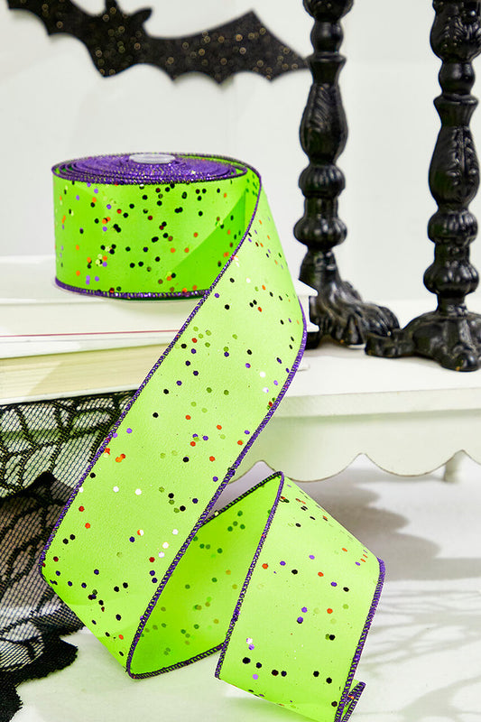 2.5" x 10 Yard Sprinkled Hex Glitter Finish Ribbon for Glamorous Halloween Decorations