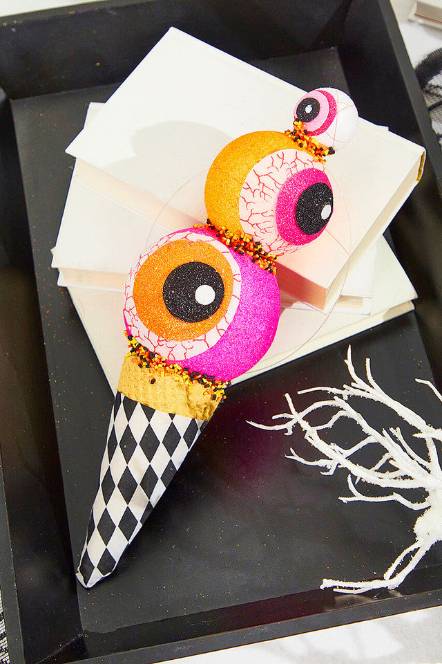13" Orange & Pink Eyes Cream Ornament for Fun and Spooky Halloween Décor