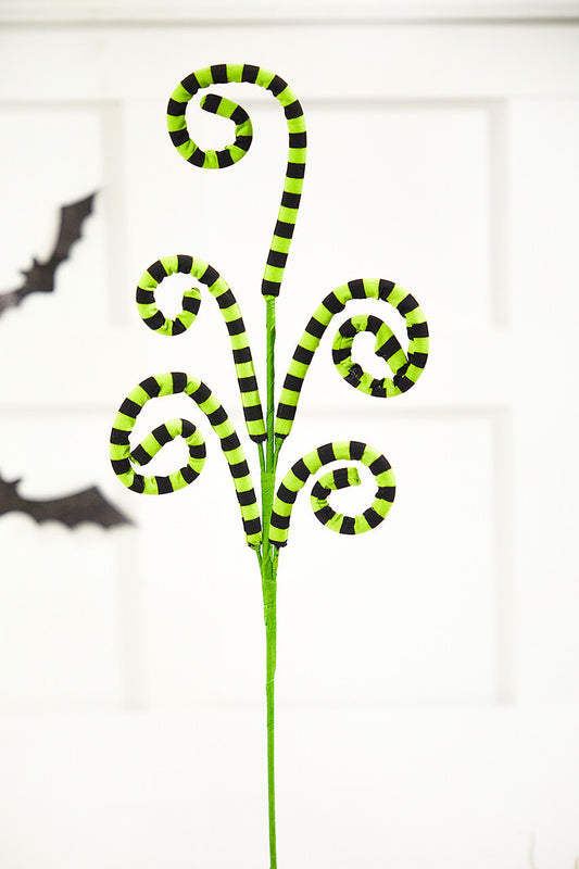 26" Green and Black Striped Curly Spray for Whimsical Halloween Decorations