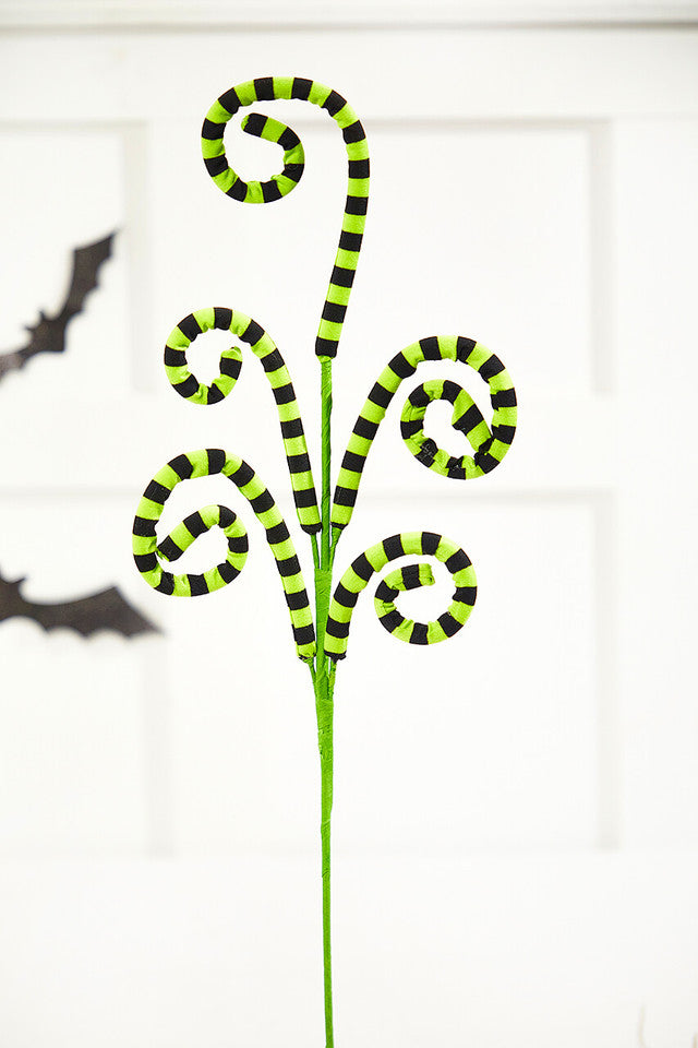 26" Green and Black Striped Curly Spray Bold Decorative Accent