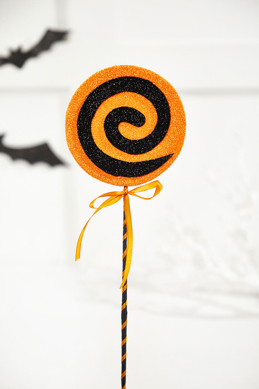 17" Black and Orange Lollipop Pick Halloween Party Decoration.
