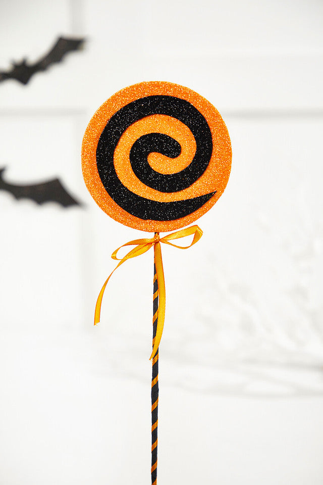 17" Black and Orange Lollipop Pick Sweet & Spooky Halloween Decoration
