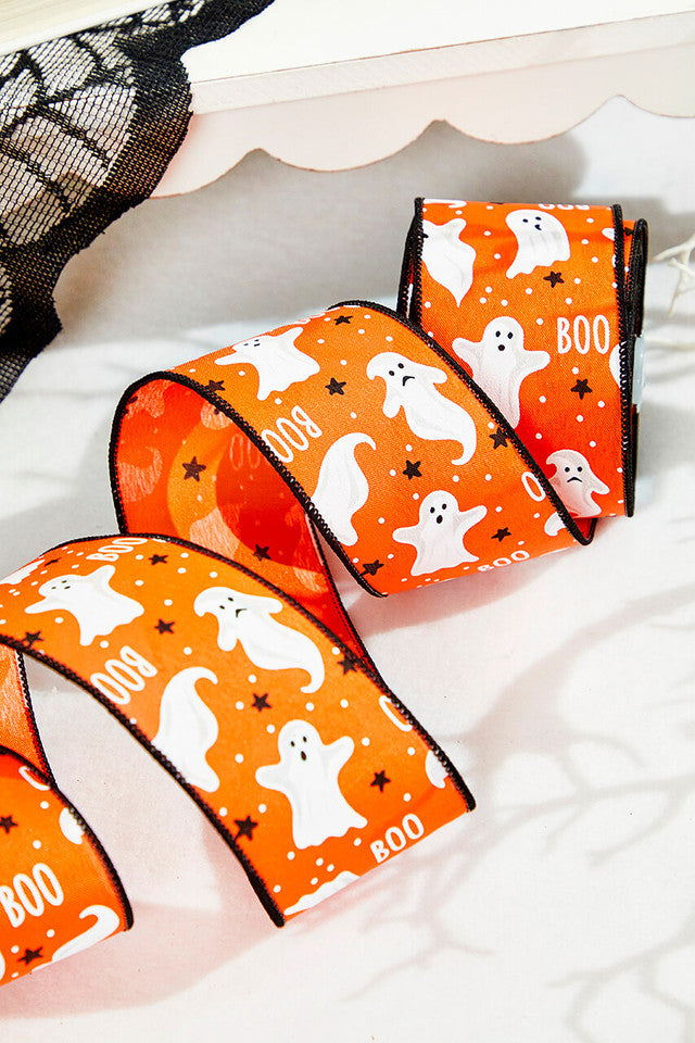 2.5" x 10 Yard Ghosts/Boo Ribbon for Spooky Halloween Decorations
