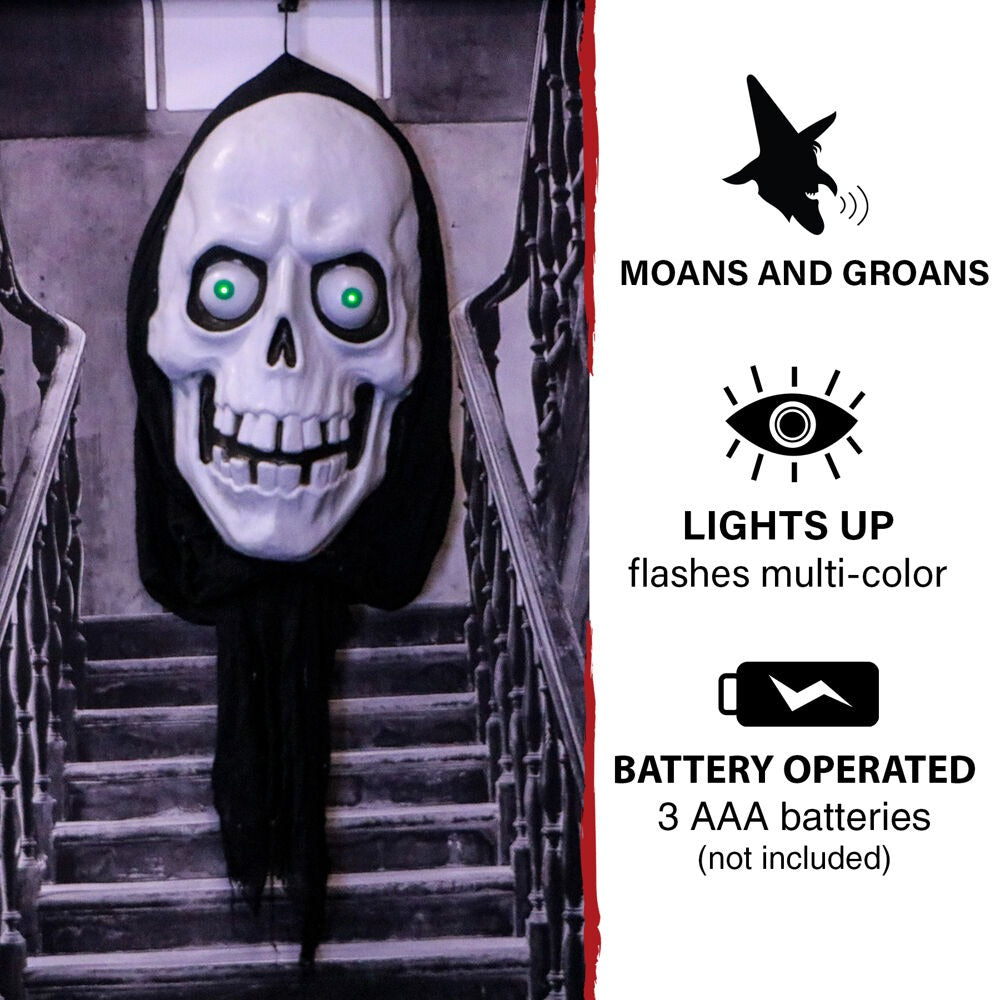 Haunted Hill Farm 2.5-ft Hanging Moaning Lighted Skull Animatronic