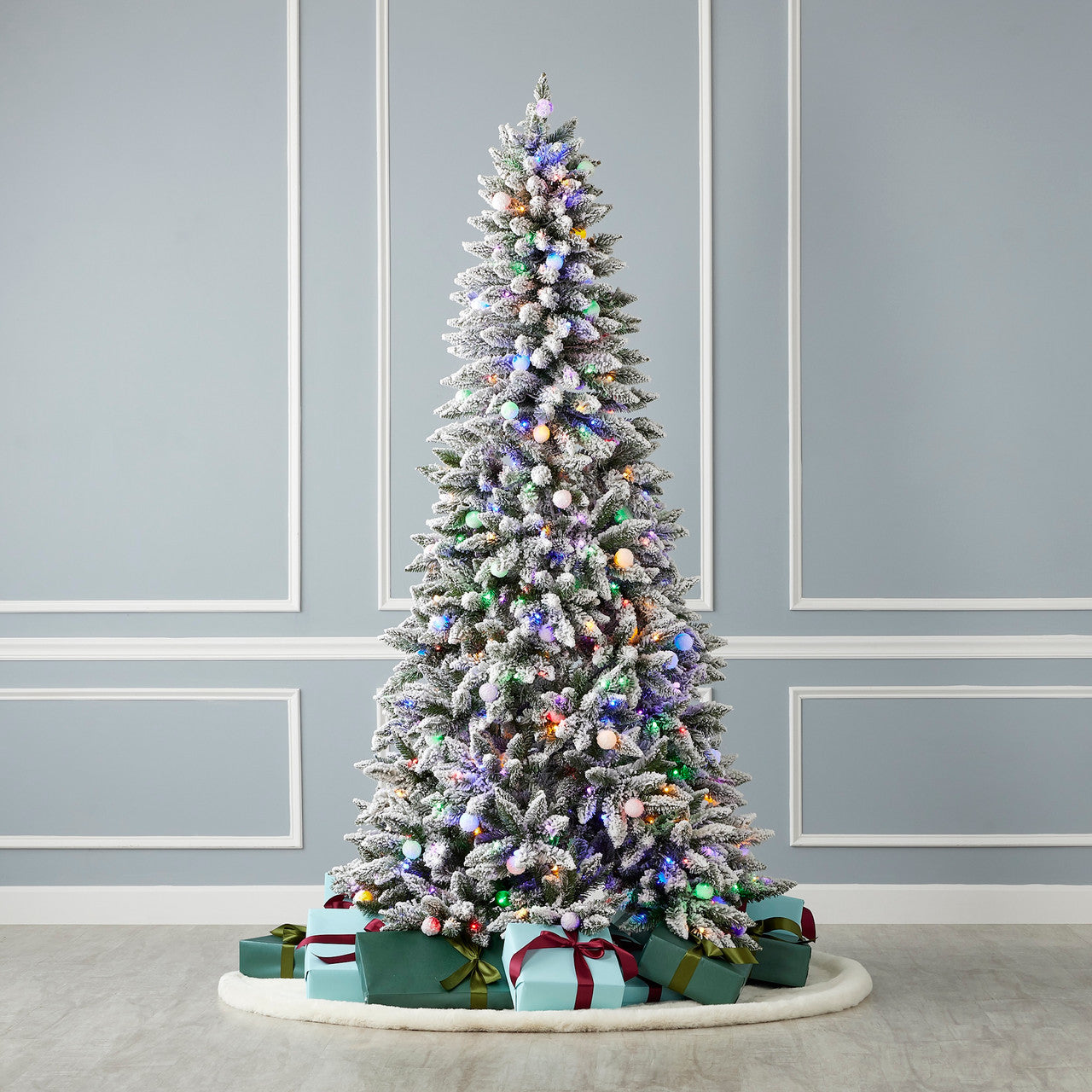 6.5' Snow Kissed Pine Tree with 350 Multicolor LED Lights Vibrant Holiday Decor