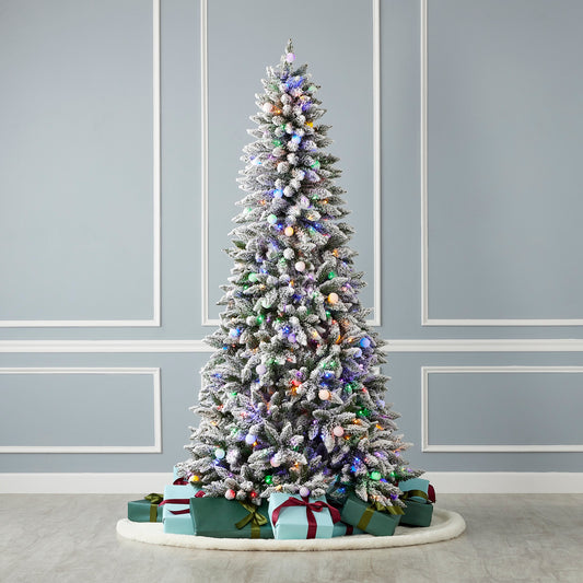 6.5' Snow Kissed Pine Tree with 350 Multicolor LED Lights Vibrant Holiday Decor