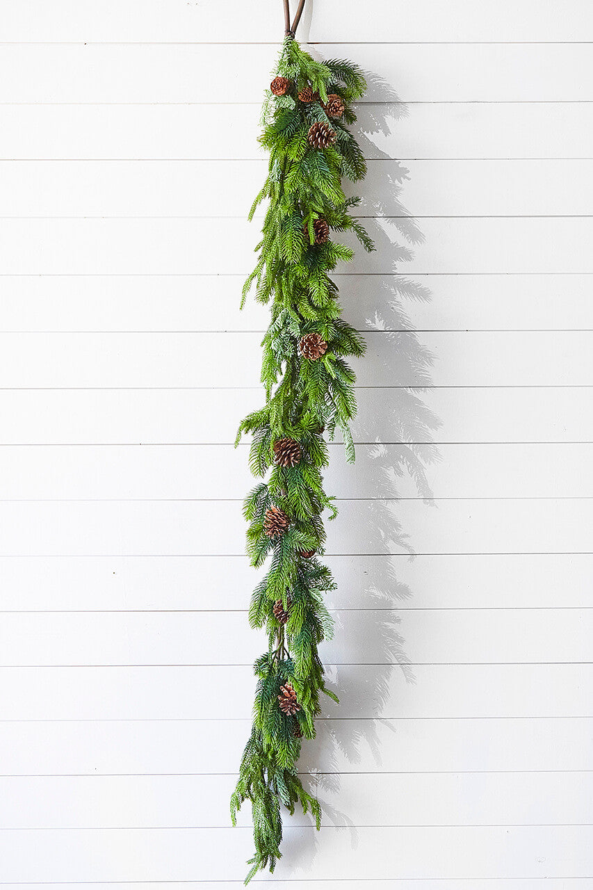 72” Real Touch Norfolk Spruce and Juniper Garland Lifelike Greenery for Winter, Holiday & Rustic Decor